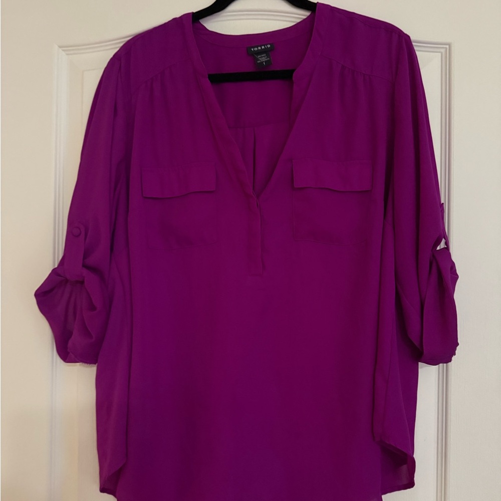 Torrid Harper Pinkish Purple Relaxed 3/4 Sleeve Blouse
